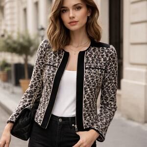 IRO Paris Tweed Zip Jacket Sz US 6 Old Money Crop Moto Fringe French Edgy Boucle